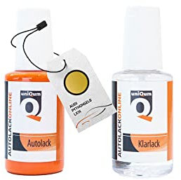 uniQum Autolack Stift + Klarlack im Vorteilsset fürs Auto für AUDI PYTHONGELB LX1X Autolack Reparatur 2 x 30 ml