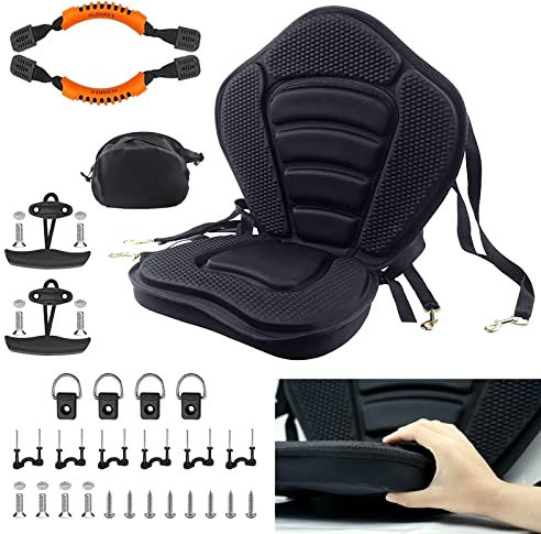 HLOGREE Kayak Thicken Seat Deluxe Plus Padded Seat with Storage Bag,1PC Boat Seat Cushioned High Back Comfortable Backrest Replacement Seat for Kayak Ocean Sup with Kayaks Accessories