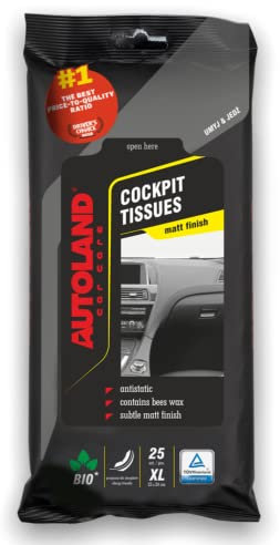 Cockpitpflegetücher mit Bienenwachs (Matt Finish) 25 Stk. Autoland Car Care | Für Kunststoff, Holz oder Lederbezogene Oberflächen | Kunststoffreiniger biologisch abbaubar