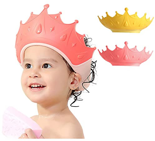 FUNUPUP 2 Pack Baby Shower Cap, Kids Shampoo Shower Bath Cap Adjustable Hair Washing Shampoo Shield Baby Visor for Eyes and Ears Protector (Crown)