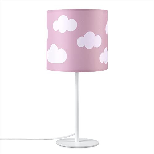 Paco Home Tischleuchte Kinderzimmer Stofflampenschirm Tischlampe Nachttischleuchte Rund Babyzimmer Mond Sterne E14 Mit Stecker