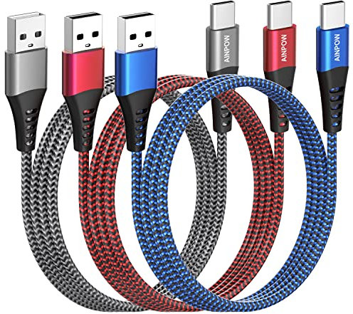 AINPOW USB C Kabel 2M 3Pack, USB C Ladekabel Schnellladekabel für Samsung Ladekabel Lang Nylon USB C Kabel Typ C Ladekabel für Samsung Galaxy S23 S22 S21 S20 S10 S9 S8/Note,LG