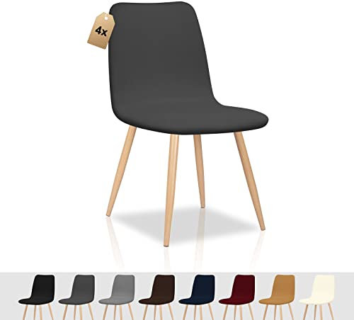 FIGOOO Coprisedie Elasticizzati con Schienale 4 Pezzi Fodere per Sedia Scandinavo Coprisedia con Schienale Rotondo Coprisedia Universale Coprisedia da Cucina per Sala da Pranzo,Grigio Scuro