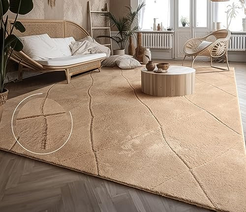 Paco Home Teppich Wohnzimmer Schlafzimmer Kurzflor Modernes Skandinavisches Muster Rauten Motiv Flauschig 3D Grau Anthrazit, Grösse:200x280 cm, Farbe:Beige 2