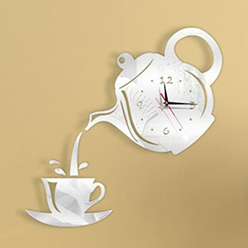 SSyang DIY Wanduhr Moderne Clock,Wanddeko Moderne Uhr mit Spiegel 3D Wanduhr Wanduhr Küche Uhr mit Uhrwerk,für Hause Restaurant Büro Hotel (Silbrig)
