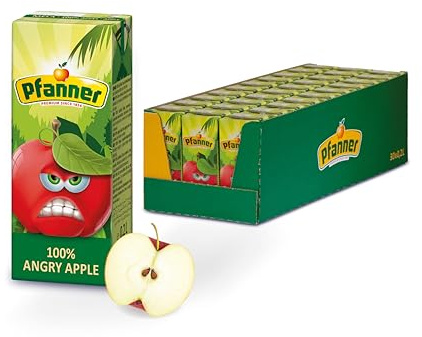 Pfanner Angry Apple (30 x 200 ml) – 100% Apfelsaft für Kinder im Trinkpäckchen – ohne Zuckerzusatz - Vorratspack