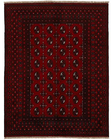 carpetfine Orientteppich Afghan Akhche Bokhara Teppich Rot 80x150 cm | Handgeknüpfter Teppich für Wohn- und Schlafzimmer