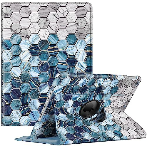 Fintie Funda para iPad de 9ª Gen(2021) / 8ª Gen(2020) / 7ª Gen(2019) de 10.2 Pulgadas - Funda giratoria de 360 Grados con Soporte para lápices, Apagado automático, hexágonos de ágata