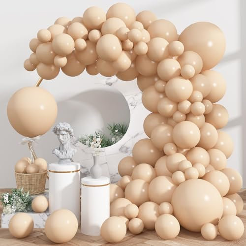 18 12 10 5 Zoll Luftballons Weiß, 113 Stück Apricot Beige Creme Helium Latex Ballon Girlande, Matt Vintage Aprikose Luftballon Nude Party Ballons für Geburtstag Babyparty Hochzeit Party Dekoration
