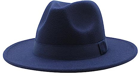 Chapeaux Fedora pour homme et femme, ruban uni à large bord, chapeaux Fedora panama pour femmes et hommes, chapeaux britanniques jazz pour hommes, bleu marine, M