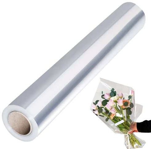 Papier d’emballage Transparent,80 cm x 30 m Papier cadeau transparent Cellophane transparent,pour Fleurs, Artisanat, Emballage Cadeau