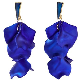 TOFBS Orecchini Donna a Forma di Rosa Pendenti Lungo Eleganti Otto Fette Fiori Orecchini a Goccia Vintage Boho Statement Argento 925 Anallergici Orecchini per Donne e Ragazze Blu