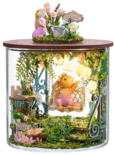 DIY Puppenhäuser Miniatur Haus Kit mit Möbeln und LED Licht, CUTEROOM DIY hölzernes Puppenhaus Kit, Dream Bottle Mini Haus-Bausatz, Modellbausätze für Erwachsene zum Bauen (Fairy Garden)