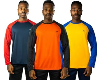 Men's Gym T Shirt Long Sleeve Crew Neck Breathable Top Performance Driven Long Sleeve Acitive Running Sports T-Shirt 3 Pack (Small, Navy/Ornage/Yellow)