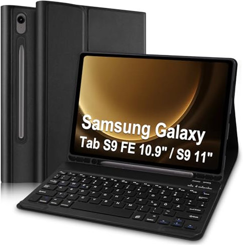 Yeegnar Tastatur Hülle für Samsung Galaxy Tab S10 FE 10.9 2025/ S9 FE 10.9 /S9 11 Zoll QWERTZ Magnetische Abnehmbarer Bluetooth Tastatur mit Galaxy Tab S10 FE Hülle mit Pen Halter Schwarz