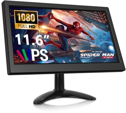 podofo 11,6 Zoll IPS Monitor, Full HD 1080P für Computer/Überwachung/Rückfahrkamera, mit HDMI/VGA/AVI/BNC/USB Eingang, HDMI Monitor für Spiele, 12-24V