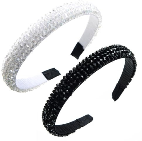 scicent Haarband Damen 2 Stück Mode Stirnbänder für Frauen Gepolstert Strass Haar Zubehör Elastische Haarreif Breite Einfarbige Stirnband Schwamm Haarschmuck für Frauen und Mädchen - 26417