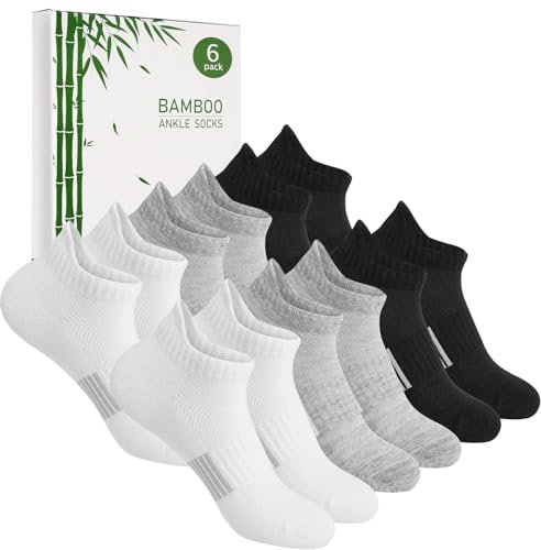Blu Ninfee Bambus Sneaker Socken Damen 35-38, Sneakersocken Atmungsaktive Sportsocken, Laufsocken, Geschenke für Frauen, Kurze Damensocken Sommer, 6Paar, Weiß Schwarz Grau