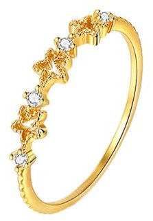 AMDXD Ring Gold Au750, Hohl Stern Hochzeitsband mit Diamant Oval Form, Damen Pärchen Ringe Partnerringe 18K Gold Echte Goldschmuck