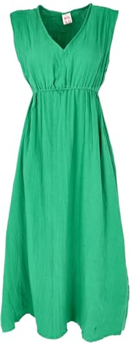 GURU SHOP Boho Sommerkleid, Luftiges Baumwollkleid, Maxikleid, Strandkleid - Grün, Damen