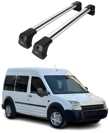 OMAC Dachträger Grundtäger kompatibel mit Ford Transit Connect 2002-2013 Aluminium 75kg Silber 2tlg Fixpunkte für Fahrradträger, Dachboxen, Skiträger Abschließbar