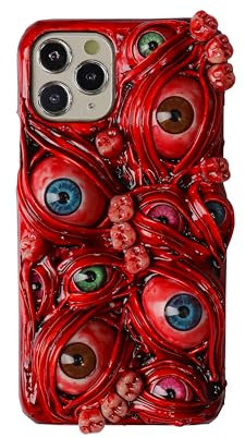 TRADAY Gothic Horror Phone Case Creepy 3D Eye Blood Teeth iPhone 11 Pro Case Red Handmade Artistic Design