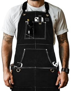 LEATHER VILLAGE Work Apron -Black- Heavy Duty Wood Working Apron for Men with Tool Pockets for Woodworkers Blacksmiths Carpenters M-XXL