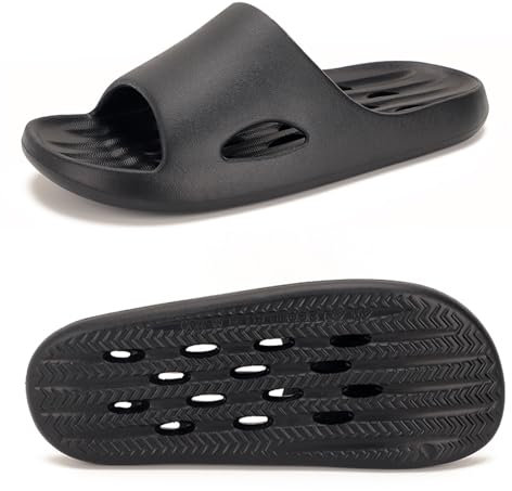 Czgcpyc Scarpe da Doccia con Fori, Asciugatura Rapida, Antiscivolo, da Bagno, per Uomo e Donna, Pantofole da Casa EU 41-42, Nere