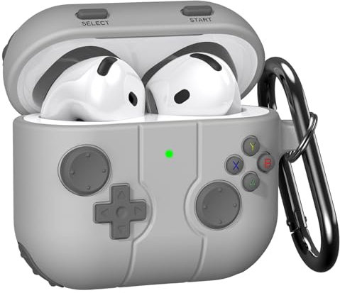 VISOOM Kompatibel mit Airpods 4. Generation Hülle(2024), Cute Funny Cartoon Game Design Silikon Schutzhülle mit Schlüsselanhänger für Airpods 4 Case, Gray