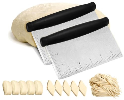 2er Pack Stainless Steel Pastry Blender Cutter and Bench Scraper Set, Efficient Multipurpose Kitchen Baking Tool with Ergonomic Grip Handle for Nut, Pie and Dough Processing (Scraper)