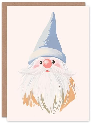 Wee Blue Coo Greeting Card Surprised Gonk Garden Gnome Soft Pastel Colour Blank For Him Or Her Art Xmas Christmas Card