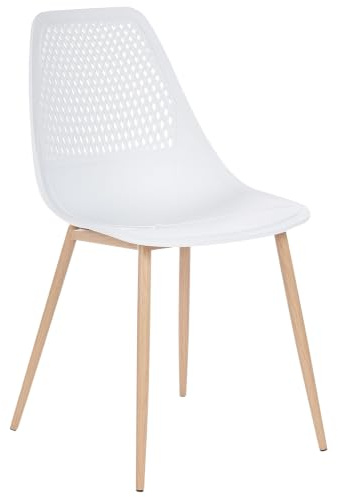 Beliani Esszimmerstuhl 4er Set Kunststoff Eisen Holzoptik weiß moderner Stil Hazelton