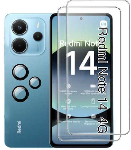 Tieeyivv Protector de Pantalla para Xiaomi Redmi note 14 4G Cristal Templado+ Protector de Lente de Cámara, Cobertura Total Vidrio Templado [9H Dureza] HD Film Cristal Templado