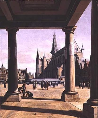 ZHAOSHAN klassischer Tier Bilder Grafiti Kunst Poster Ansicht von Haarlem mit der Groote Kerk von Gerrit Adriaensz Berckheyde Vintage Wandbild für Wanddekoration 60x90cm