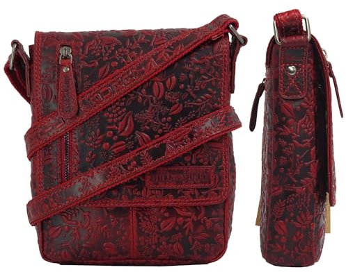 Umhängetasche Tasche Damen Frauen Leder Shopper Ledertasche Handtasche Lederhandtasche Schulterbeutel Abendtasche rot red, ca. 20 cm Breit x 22 cm Hoch x 6,5 cm Tief