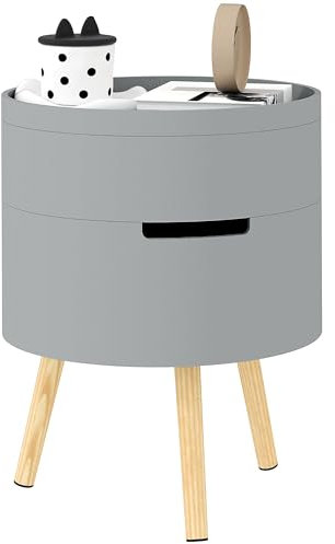 HOMCOM 3-Tier Coffee Table, Round End Table with 2 Hidden Compartments and Detachable Tray, Side Table with Storage for Living Room, Grey