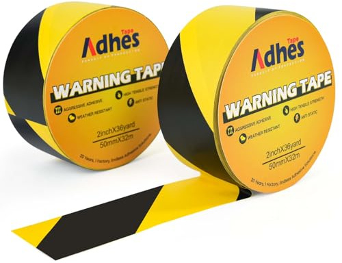 ADHES Ruban De Marquage Au Sol, 2 Rouleaux 50MM X 32M PVC Ruban De Balisage | Marquage De D'Avertissement Hazard– - Pour DéLimiter Les Zones De Danger Ruban Noir Et Jaune