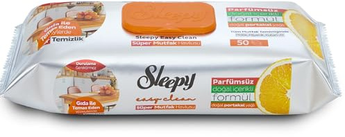 Sleepy Easy Clean Lemon Oil Surface Cleaning Wipes, Kitchen Towel and Cleaning Cloth, 12 Packs of 50 Sheets (Orange Oil)