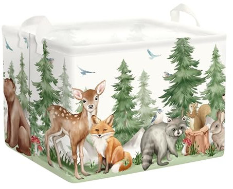 HUUMONSS Wald Tiere Kinder Wäschekorb Faltbar für Jungen Mädchen Bär Fuchs Groß Kleidung Spielzeug Aufbewahrungskorb für Kinderzimmer Bad, Hirsche, 36L