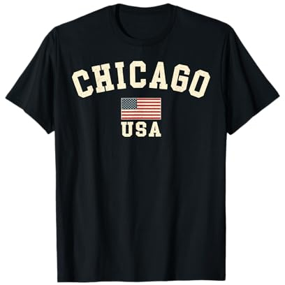 Vintage Chicago USA Amerikanische Flagge Illinois Souvenir Retro T-Shirt