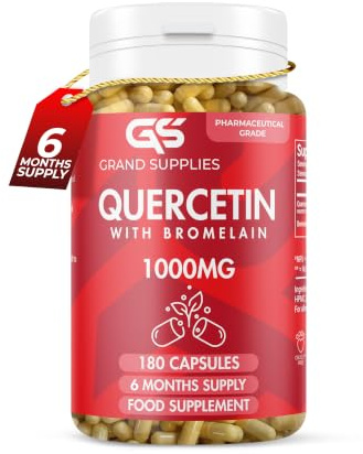 Pure Quercetin Supplement 1000mg- Organic Quercetin Bromelain Capsules for Immune Health, Respiratory Support, & Overall Wellness- Non GMO Antioxidant Supplement- 6 Month Supply