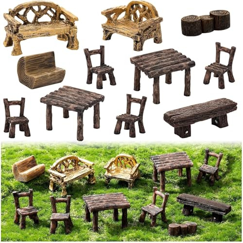 11Pieces Fairy Garden Furniture Ornaments, Miniature Garden Table and Chair