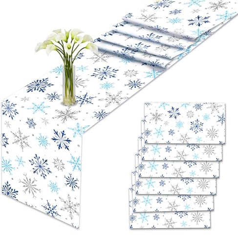 6 Stück Weiß Schneeflocken Tischläufer Schneeflocken Deko Tischdecke für Weihnachten Winter Urlaub Frozen Geburtstagsdeko Geburtstagsparty Frozen Geschenke Party Dekor Party Zubehör,275x35cm