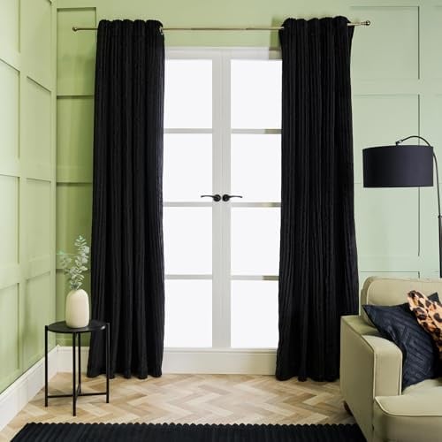 OHS Eyelet Blackout Curtains for Living Room 2 Panels, Super Soft Ribbed Thermal Insulated Bedroom Curtain Modern Energy Saving Curtains for Bedroom 90 x 90, Black