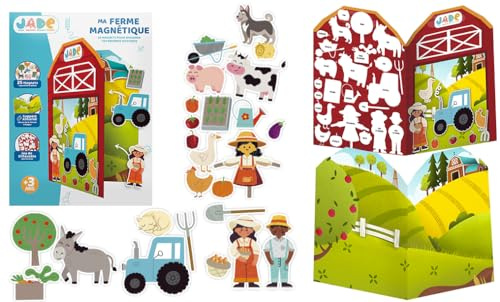 J.A.D.E - Magnetisches Buch - Thema Bauernhof - Bildungsspiel - 030643 - - Reise - Spiel für Kinder - Wiederverwendbare Aufkleber - Ohne Bildschirm - Geschenk - Französisches Design - Ab 3 Jahren