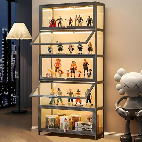 Scribora Anzeigeschrank mit Acrylglastür, 5 Tier Curio Display Case, Sammlerstücke Spielzeug Organisatoren Rack & Display Regal, Kinder Bücherregal für Schlafzimmer, Lese Nook, Kleinkinderzimmer