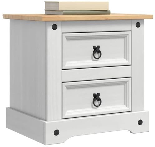 vidaXL Nachttisch Corona Weiß 53 x 39 x 47 cm Massives Kiefernholz