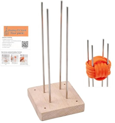 Hamosky - Paracord-Werkzeug mit Affenfaust-Knoten, Holzbasis mit Edelstahlstiften, Flechtwerkzeug zum Flechten von Affenfaustknoten, Kit zum Binden von Seilknoten für