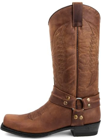 SPPEOUKJ Stivali da cowboy western da uomo, stivali casual in pelle, stivali da cavaliere for uomo, stivaletti retrò ricamati a metà polpaccio, Botas Hombre
