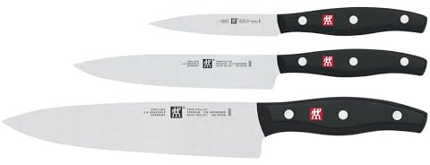 ZWILLING Set de 3 Couteaux (3 pièces: Couteau à Larder/Garnir, Couteau à Viande, Couteau de Chef), Acier Inoxydable, Manche Noir, série Twin Pollux